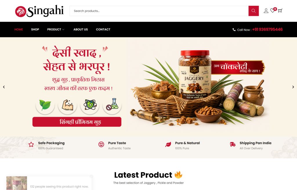 Singahi Products Website Designed By Aristo Coders